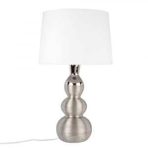 Lámpara de cerámica plateada con pantalla en color crudo