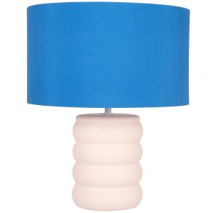 Lámpara de cerámica rosa con pantalla azul
