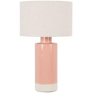 Lámpara de cerámica rosa con pantalla de algodón beige