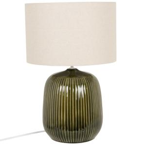 Lámpara de cerámica verde abeto con pantalla de lino beige