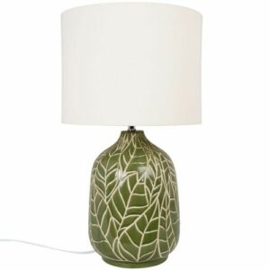 Lámpara de cerámica verde con estampado y pantalla de lino…
