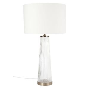 Lámpara de cristal, metal dorado y pantalla beige