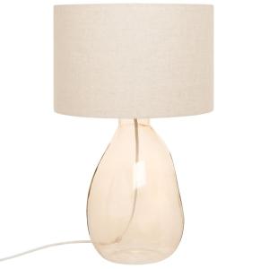 Lámpara de cristal rosa con pantalla de algodón beige