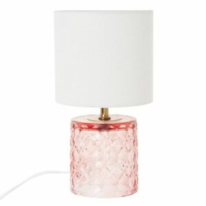 Lámpara de cristal rosa y transparente con pantalla de algo…
