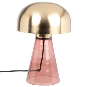 Lámpara de cristal tintado rosa y metal dorado