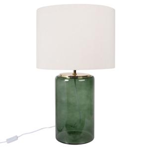 Lámpara de cristal tintado verde con pantalla de lino beige
