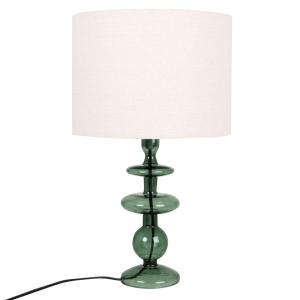 Lámpara de cristal verde con pantalla de lino reciclado bla…