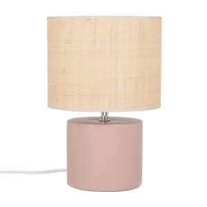 Lámpara de dolomita rosa con pantalla de rafia