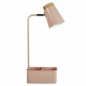 Lámpara de escritorio con portalápices de metal rosa y heve…