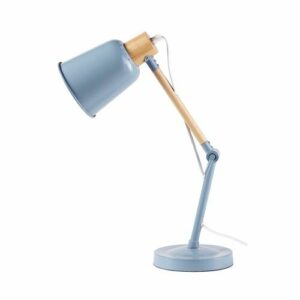 Lámpara de escritorio de metal azul y hevea