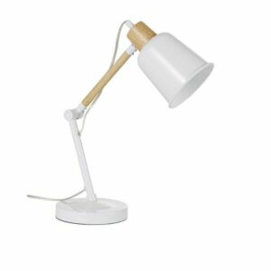 Lámpara de escritorio de metal blanco y hevea