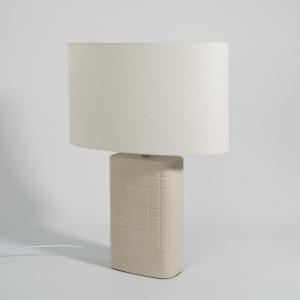 Lámpara de gres con pantalla ovalada de lino crema