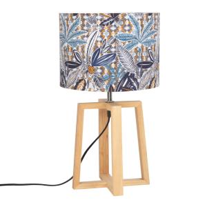 Lámpara de hevea y pantalla con estampado multicolor