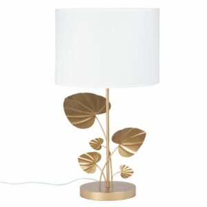 Lámpara de hojas de metal dorado con pantalla blanca