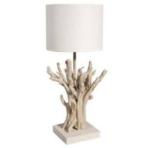 Lámpara de imitación de madera de deriva con pantalla blanc…