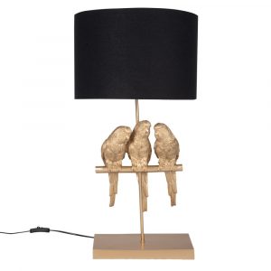 Lámpara de loros dorados con pantalla de algodón negro