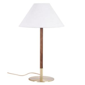 Lámpara de madera de caucho y metal dorado con pantalla de…