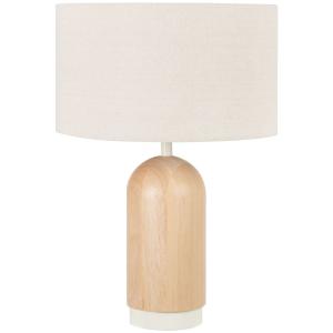 Lámpara de madera de hevea con pantalla blanca