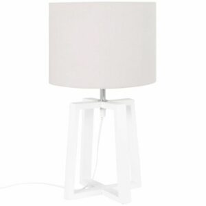 Lámpara de madera de hevea con pantalla de algodón gris