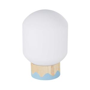 Lámpara de madera de hevea en azul y beige con bola de cris…