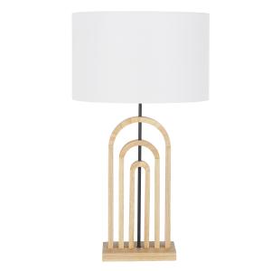Lámpara de madera de roble con pantalla de lino beige