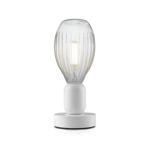 Lámpara de mesa blanca a pilas con bombilla LED de cristal