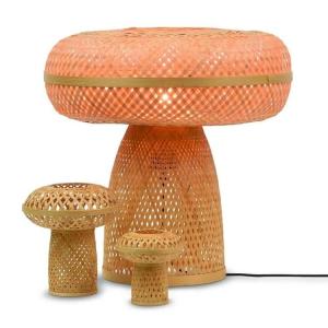 Lámpara de mesa con 2 miniaturas en bambú natural 40cm
