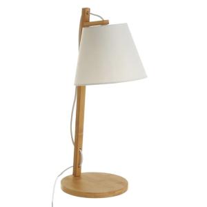 Lámpara de mesa de bambú tipo farola y pantalla blanca