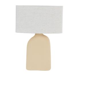 Lámpara de mesa de cerámica beige y pantalla de lino