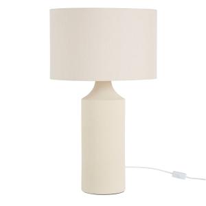 Lámpara de mesa de cerámica beige y pantalla de tela crema