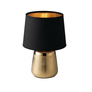 Lámpara de mesa de cerámica dorada y pantalla en tela negra…