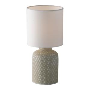 Lámpara de mesa de cerámica gris con pantalla de tela