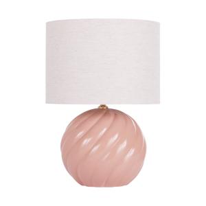 Lámpara de mesa de cerámica rosa y pantalla de lino beige c…