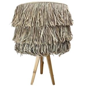 Lámpara de mesa de fibra natural con patas de madera de tec…