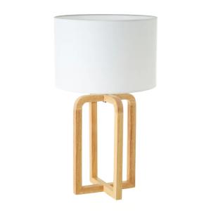 Lámpara de mesa de lino blanco y madera natural