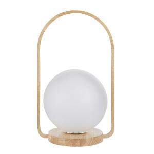 Lámpara de mesa de madera con globo de cristal esmerilado