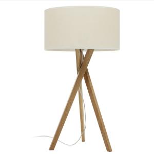 Lámpara de mesa de madera, pantalla beige h: 70cm