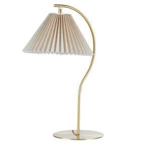Lámpara de mesa de metal dorado y pantalla cónica beige