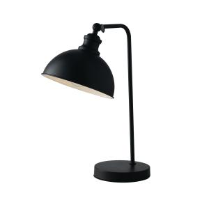 Lámpara de mesa de metal negro con interior blanco