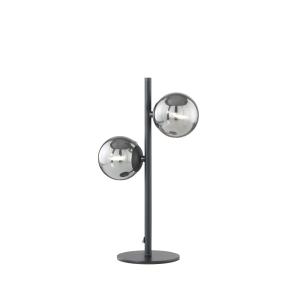 Lámpara de mesa de metal negro con pantallas de vidrio gris…