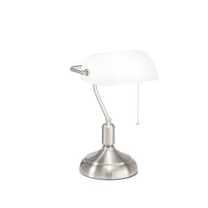 Lámpara de mesa de metal níquel con pantalla de vidrio blan…