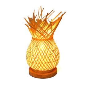 Lámpara de mesa de mimbre con base de madera e27