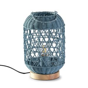 Lámpara de mesa de ratán natural color azúl, diámetro 18 cm…