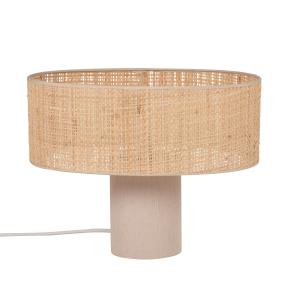 Lámpara de mesa de tela beige con pantalla de rafia