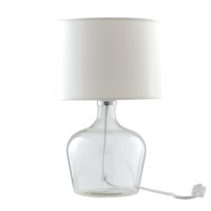 Lámpara de mesa de vidrio con pantalla de tela blanca