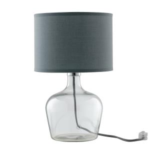 Lámpara de mesa de vidrio con pantalla de tela gris
