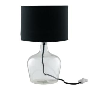 Lámpara de mesa de vidrio con pantalla de tela negra