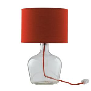 Lámpara de mesa de vidrio con pantalla de tela roja