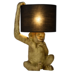 Lámpara de mesa dorada con forma de mono y pantalla de tela…