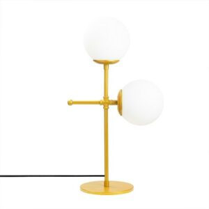 Lámpara de mesa dorado 2 luces con esferas de cristal blanc…